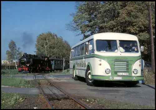 Ansichtskarte Bertsdorf-Bertsdorf-Hörnitz Dampflok 99 787 Bus Typ: H 6 B 1998