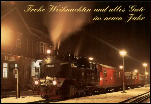 Alexisbad-Harzgerode Dampflok 99 6001 mit Weihnachts- und Neujahrsgrüßen 2000
