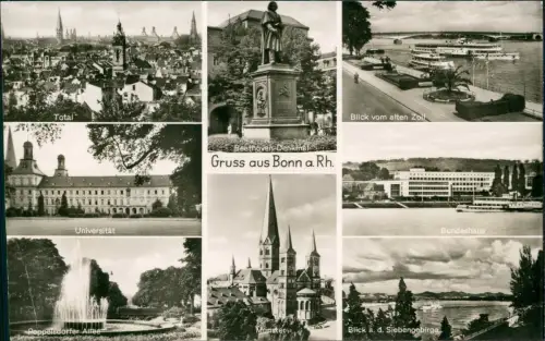 Ansichtskarte Bonn Mehrbildkarte mit 8 Ortsansichten 1958