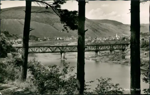Ansichtskarte Alf-Bullay Doppelstockbrücke Moselbrücke Fotokarte 1956