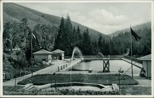 Ansichtskarte Wildemann-Clausthal-Zellerfeld Schwimmbad, Sprungturm 1938