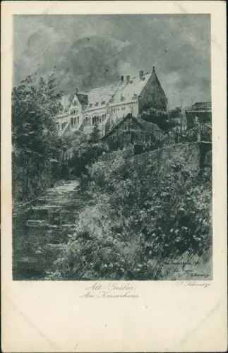 Ansichtskarte Goslar Alt-Goslar. Am Kaiserhaus. Künstlerkarte 1923