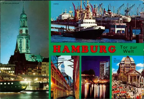 Ansichtskarte Hamburg Mehrbild-AK u.a. MICHAELISKIRCHE, Hafen, Schiffe 1978