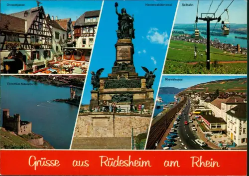 Rüdesheim (Rhein) Mehrbildkarte mit Umland- u. Stadtteilansichten 1980