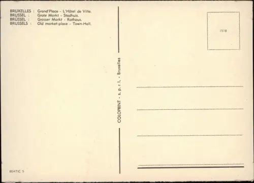 Postkaart Brüssel Bruxelles Rathaus Grote Markt Stadhuis 1960
