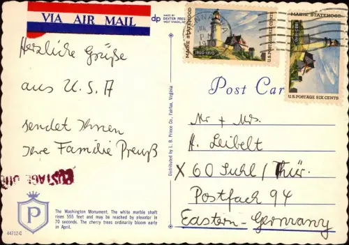 Postcard Washington D.C. The Washington Monument 1970