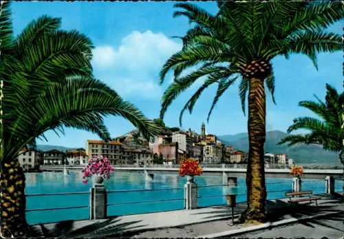 Cartolina Grimaldi di Ventimiglia-Ventimiglia Ortsansicht mit Palmen 1960