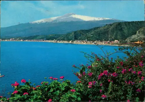 Cartolina Taormina Panorama di Giardini vista da Villa Marzotto 1983
