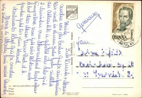 Postale .Spanien Strand MATALASCAÑAS Playa 1977