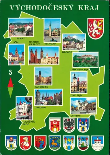 .Tschechien Mehrbildkarte Ortsansichten VÝCHODOČESKÝ KRAJ 1993