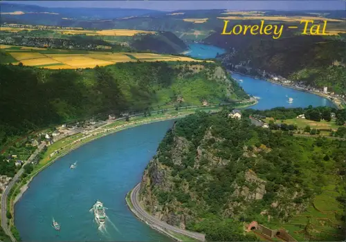 Ansichtskarte Sankt Goar Rheintal an der Loreley vom Flugzeug aus 2000