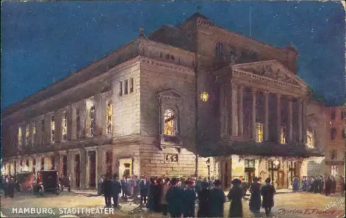 Ansichtskarte Hamburg Stadttheater bei Nacht - Künstlerkarte 1912