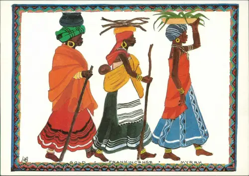 Künstlerkarte Weltgebetstag der Frauen (Afrikansiche Typen Frauen) 1991