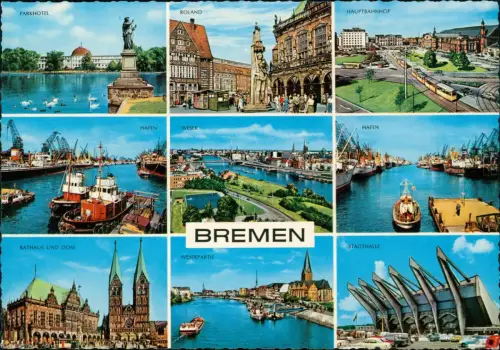 Bremen Mehrbild-AK u.a. mit Hafen, Parkhotel, Hauptbahnhof uvm. 1968