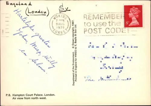Postcard London Hampton Court Palace Air view from north-west 1979