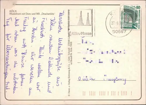 Ansichtskarte Köln Rheinfront mit Dom und Rhein-Dampfer MS Drachenfels 1995