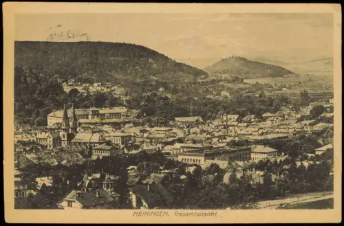 Ansichtskarte Meiningen Blick über die Stadt 1923  gel. Posthorn 20 Mark