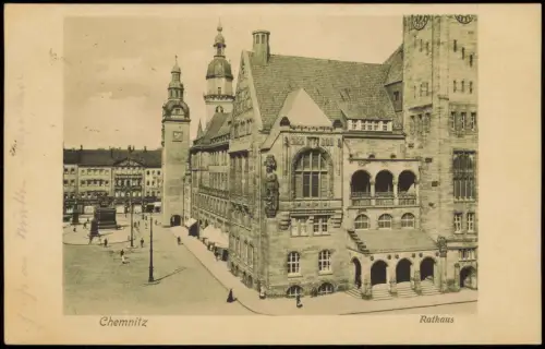 Ansichtskarte Chemnitz Markt Rathaus 1922