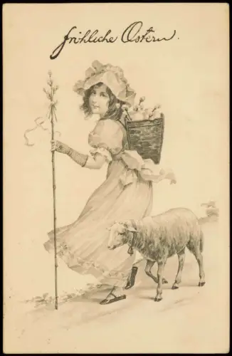 Ansichtskarte  Ostern Easter Mädchen und Lamm - Künstlerkarte 1922