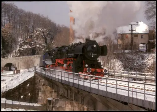 Ansichtskarte Wolkenstein Bahnhof Dampflokomotive im Winter 2008