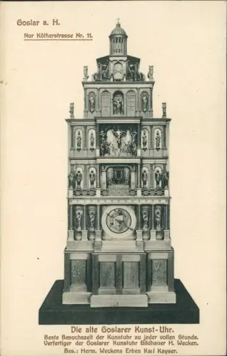 Ansichtskarte Goslar Nur Kötherstrasse Nr. 11. - Kunstuhr 1915