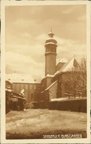 Ansichtskarte Innsbruck Burggraben, Holzhütte im Winter 1931