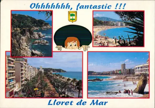 Postale Lloret de Mar 4 Bild Strand Promenade 1995