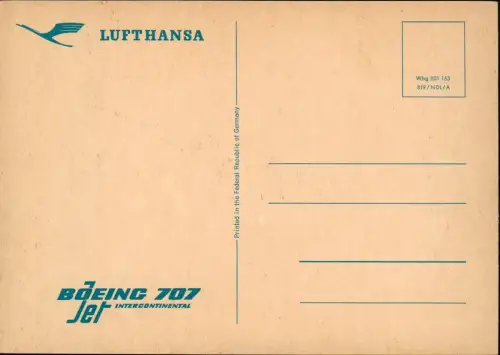Ansichtskarte  Flugzeug Airplane Avion BOEING 707Jet INTERCONTINENTAL 1965