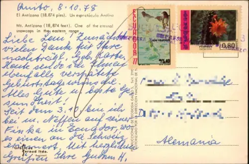 Postcard Ecuador Ecuador Allgemein Mt. Antizana 1978