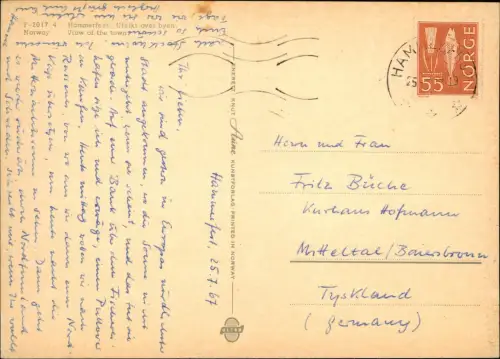 Postcard Hammerfest Panorama-Ansicht aus der Vogelschau-Perspektive 1967