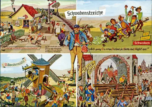Ansichtskarte  Scherzkarte mit Schwaben Schwabenstreiche 1970
