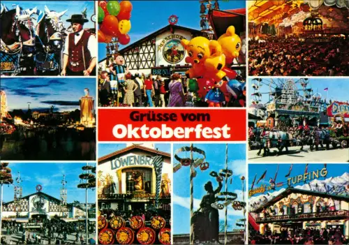 Ansichtskarte München Oktoberfest, Karusell, Bierzelte 1981