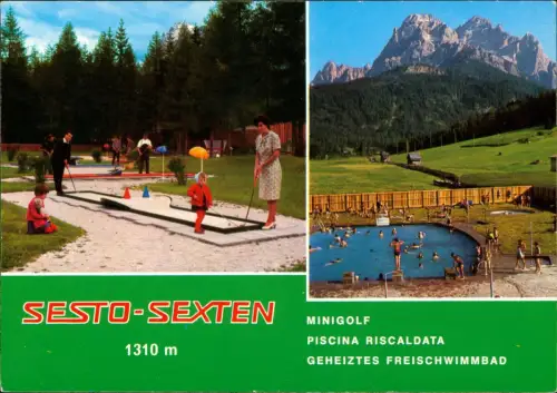 Cartolina Sexten Sesto Val Pusteria Minigolf Schwimmbad 1978