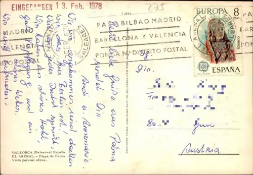 Postale El Arenal Luftbild Luftaufnahme Strand Strandhotels 1978