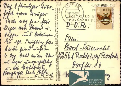 Postcard Durban Strand (North Beach), Natal Suid Afrika 1975