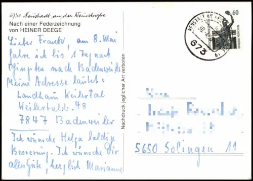 Neustadt an der Weinstraße  Haardt Federzeichnung Heiner Deege - Kirche 1996