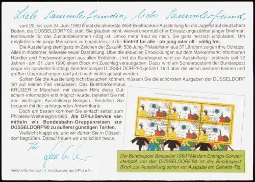 Deutscher Philatelisten Jugend e.V. 1990  Sonderstempel  DB zur Düsseldorf