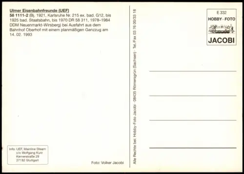 Ansichtskarte  Dampflokomotive Ulmer Eisenbahnfreunde Bahnhof Oberhof 1997