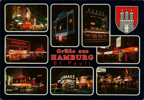 St. Pauli-Hamburg Reeperbahn bei Nacht Mehrbild Leuchtreklame 1988