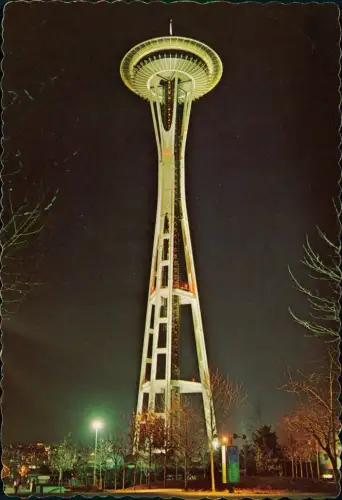 Postcard Seattle SPACE NEEDLE at night 1978