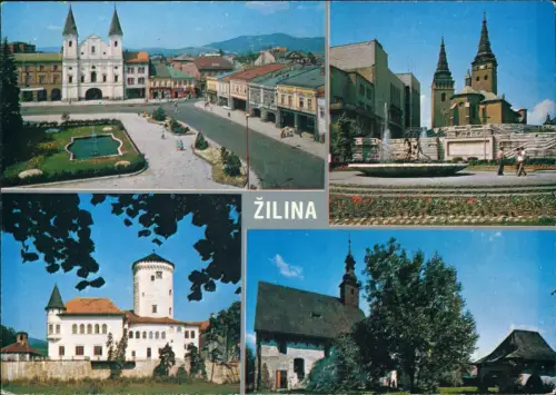 Postcard Sillein Žilina|Zsolna|Żylina Mehrbildkarte Platz Kirche 1985