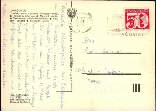 Luhatschowitz Luhačovice Lázeňský park, v pozadí Jurkovičův dům 1981