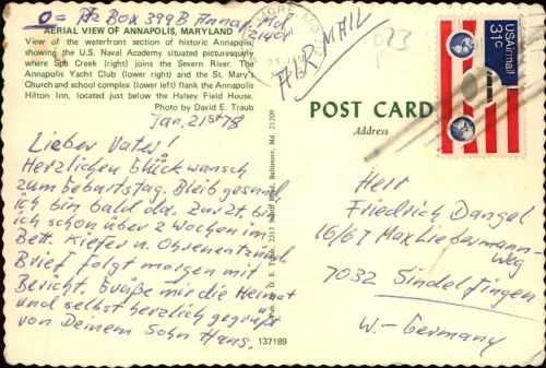 Postcard Annapolis Luftbild Areal View 1973  Maryland