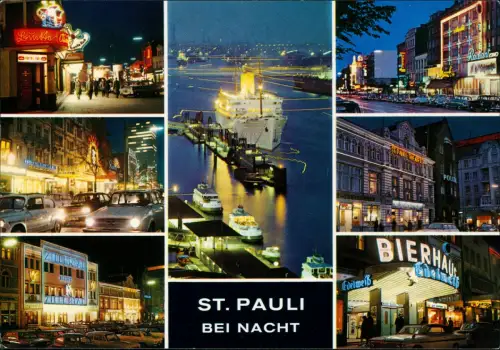 Ansichtskarte St. Pauli-Hamburg Reeperbahn bei Nacht Leuchtreklame Schiff 1999
