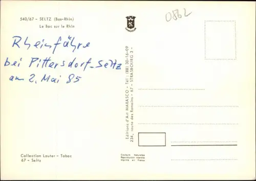 CPA Selz Elsaß Seltz Bas Rhin Le Bac sur le Rhin Rheinfähre 1985