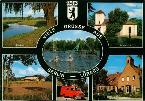Lübars-Berlin Mehrbild-AK Ortsansichten Lübars u.a. Feuerwehr Depot 1980