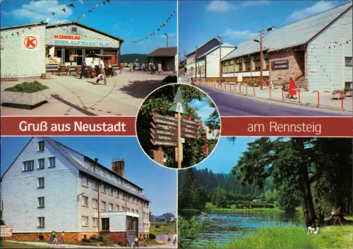 Ansichtskarte Neustadt am Rennsteig Konsum, Erholungsheim, Badesee 1995