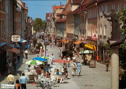 Ansichtskarte Füssen Fußgängerzone mit St.-Mang-Denkmal 1986