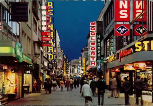 Ansichtskarte Köln Hohe Straße bei Nacht Leuchtreklame 1976
