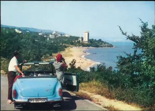 Postcard Warna Варна Auto, Strand und Hotels 1972